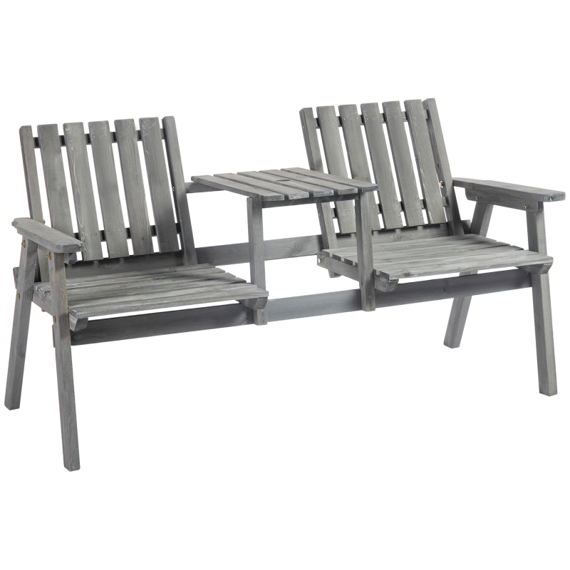 Outsunny Gartenbank mit Tisch Sitzgruppe Gartenmöbel mit Regenschirmloch 2 Stühle aus massivem Holz Grau 152 x 70 x 83 cm für Terrasse und Garten Aosom.de – Bild 1 von 2