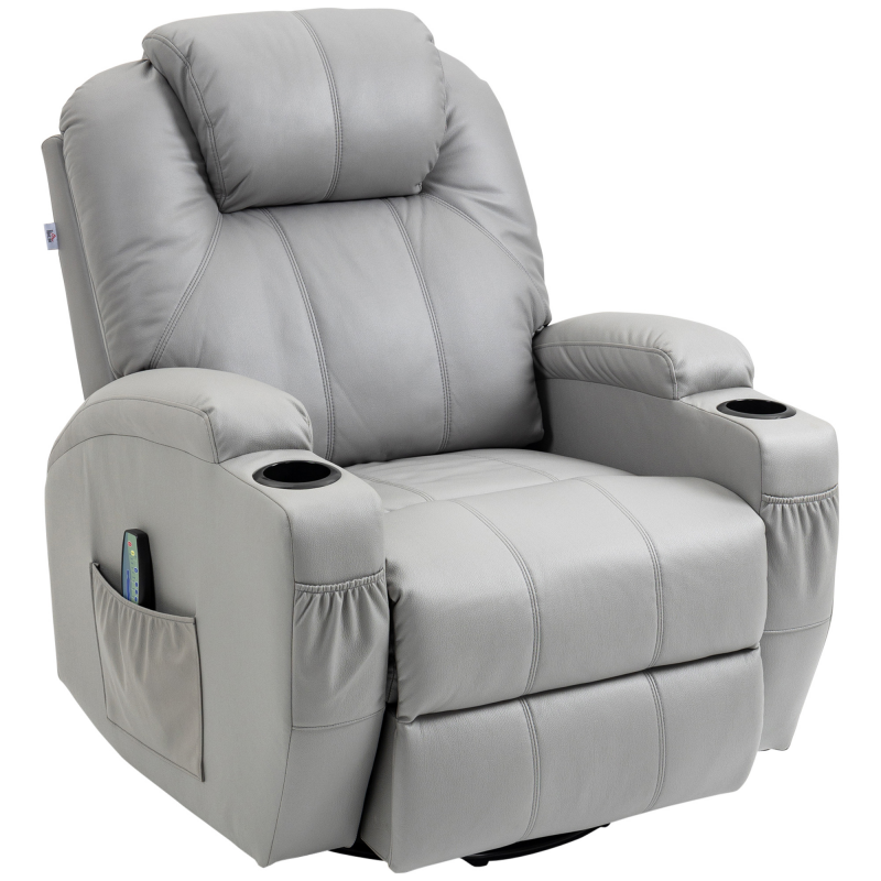 HOMCOM TV Sessel elektrisch, Belastbarkeit 150 kg, stressless Relaxsessel mit Liegefunktion, Kunstleder, hellgrau Aosom.de – Bild 1 von 2