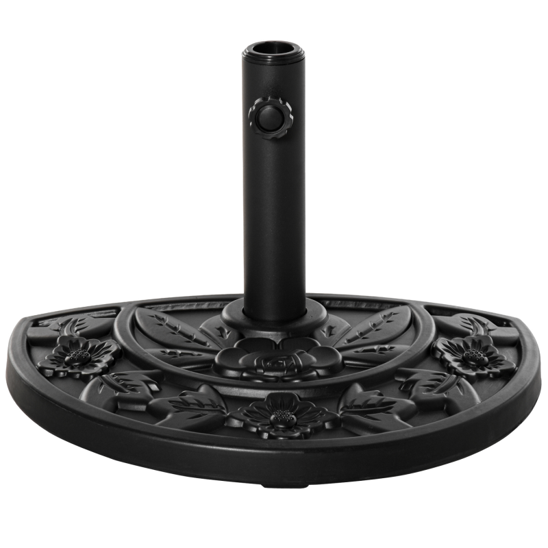Outsunny Sonnenschirmständer 9kg Gartenschirmfuß mit Blumenmotiv für Ø35/38/48mm Schirmmasten, HDPE, halbrund, Schwarz Aosom.de – Bild 1 von 2