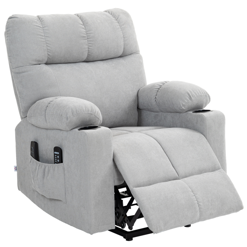 HOMCOM Seniorensessel mit Aufstehhilfe, elektrisch, mit 3 Modi, 8 Massagepunkten, Heizfunktion, Schaumstoff, 91 x 95 x 109 cm, Hellgrau Aosom – Bild 1 von 2
