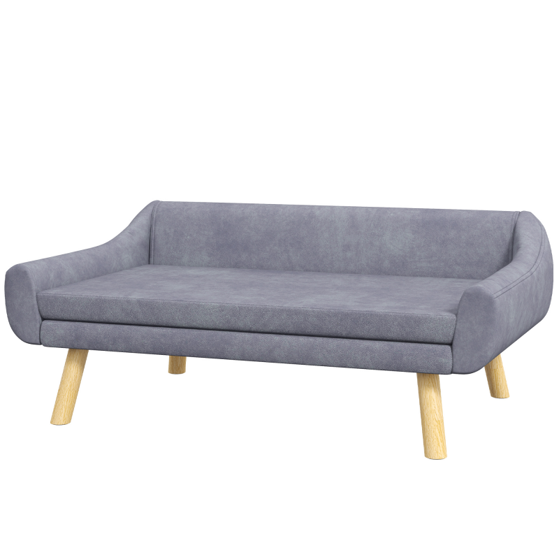 PawHut Hundesofa stilvolles Katzensofa mit Rückenlehne & Kissen für mittelgroße große Hunde grau aus Samt 102x58,5x42,5cm Aosom.de – Bild 1 von 2