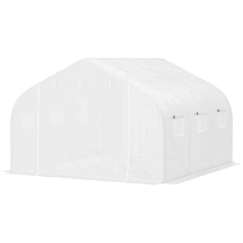 Outsunny Foliengewächshaus 3,5x3x3m mit UV-Schutz, winddicht, Mesh-Fenster, ideal für Tomaten & Pflanzen im Garten oder Balkon, Metall, Weiß Aosom.de – Bild 1 von 2