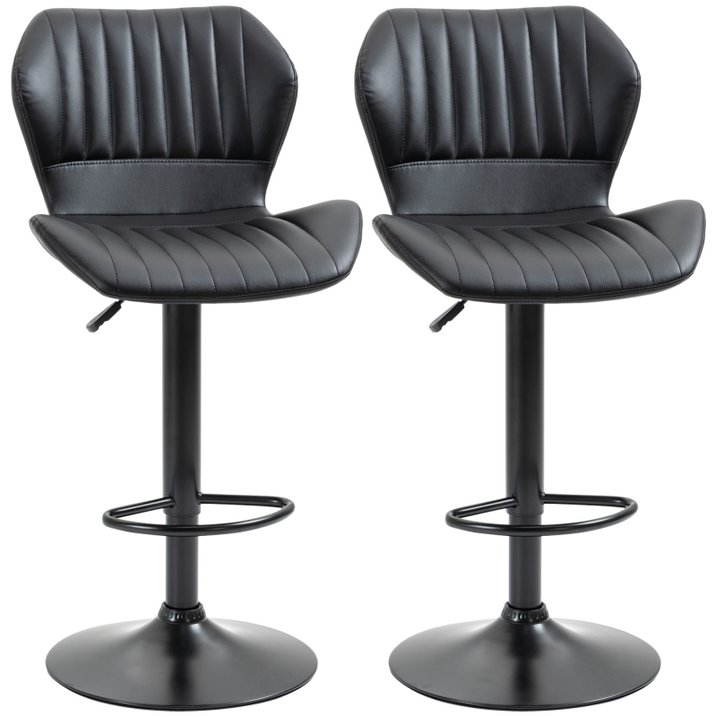 HOMCOM Barhocker ohne Lehne, höhenverstellbar 90-110cm, Barstuhl 2er-Set, 360° drehbar, Kunstleder, Schwarz Aosom.de – Bild 1 von 2