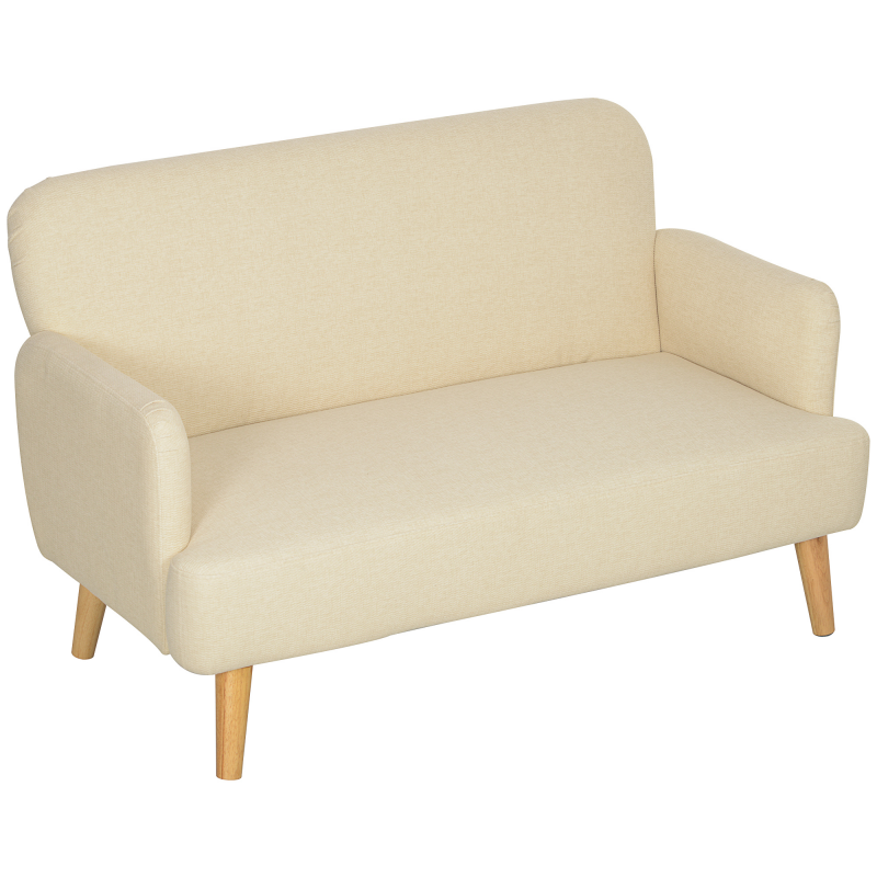 HOMCOM 2 Sitzer Sofa, Kleine Couch mit Samtoptik, Holzbeine, Dicke Gepolsterter Polstersofa mit Armlehne für Wohnzimmer, Schlafzimmer, 130 x 74 x 79 cm, Cremeweiß Aosom – Bild 1 von 2