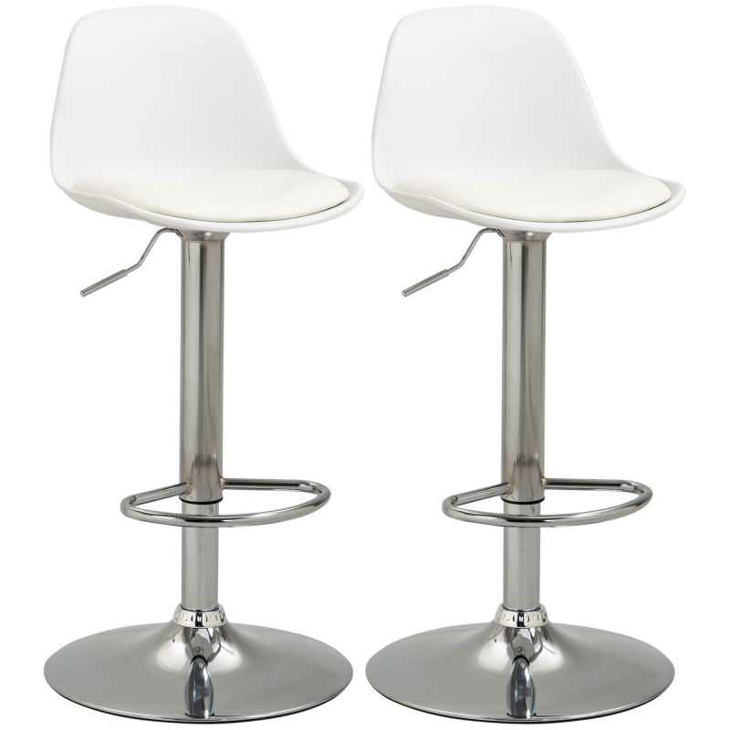 HOMCOM 2er-Set Barhocker Drehstühle bis 120kg mit Lehne höhenverstellbar für Bartheke in Weiß Kunstleder und Stahl 40x42x82-104 cm Aosom.de – Bild 1 von 2