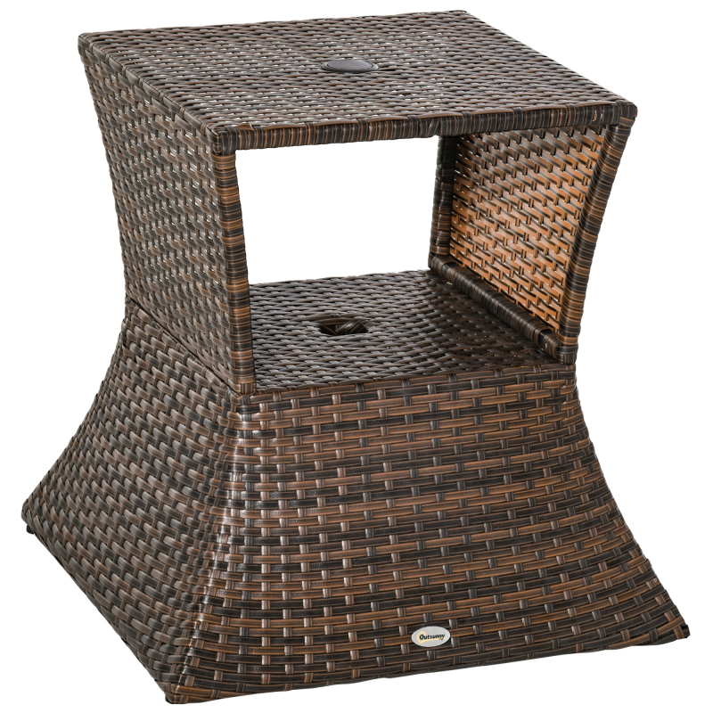 Outsunny Gartentisch Beistelltisch Sonnenschirmständer 54 x 54 x 55 cm aus Polyrattan in Braun, ideal für Gartenmöbel und Terrasse Aosom.de – Bild 1 von 2