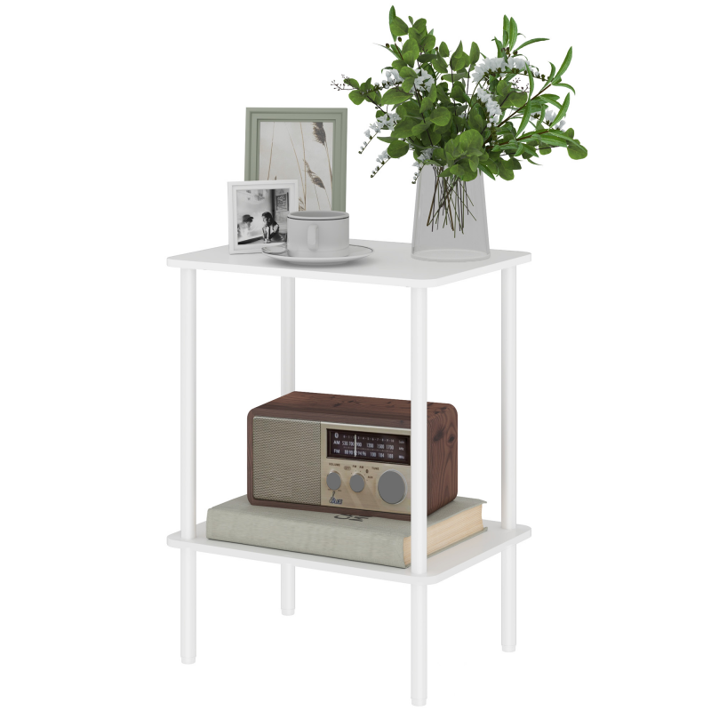 HOMCOM Beistelltisch, 2-stufiger Couchtisch mit Aufbewahrungsfach und Metallrahmen, Moderner Kaffeetisch für Wohnzimmer, Schlafzimmer, Weiß Aosom – Bild 1 von 2