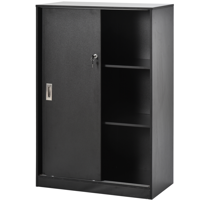 HOMCOM Aktenschrank, Büroschrank mit Türen, großer Bürocontainer mit 3 Regal und 2 Fächern, Aufbewahrungsschrank, Schwarz, 80 x 40 x 120 cm Aosom – Bild 1 von 2