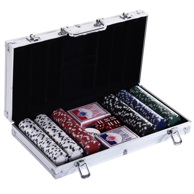HOMCOM Pokerkoffer Set mit 300 Chips, 2 Kartenspielen & 5 Würfeln im Alukoffer, ideal für Casino-Nächte, 38x20,5x6,5cm Aosom.de – Bild 1 von 2