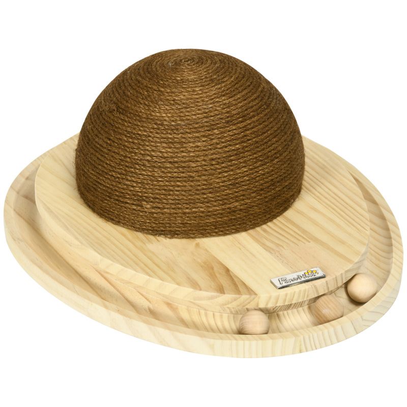 PawHut Interaktives Katzenspielzeug 2-in-1 Kratzspielzeug mit Kratzbrett und Kugelbahn aus Jute und Kiefernholz in Natur und Kaffee 39,5x32,5x14,5 cm Aosom.de – Bild 1 von 2