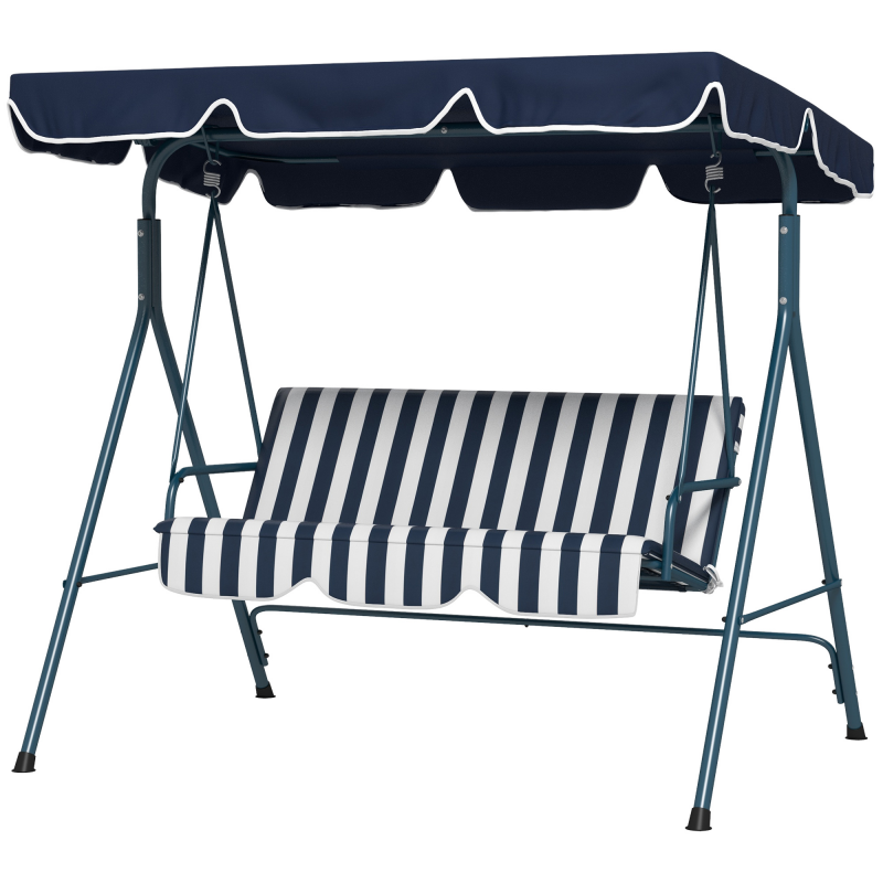 Outsunny Hollywoodschaukel 3-Sitzer Gartenschaukel mit Verstellbarem Dach, wasserabweisend Schaukelbank bis 240 kg belastbar, für Garten, Balkon, Mesh, Blau Aosom – Bild 1 von 2