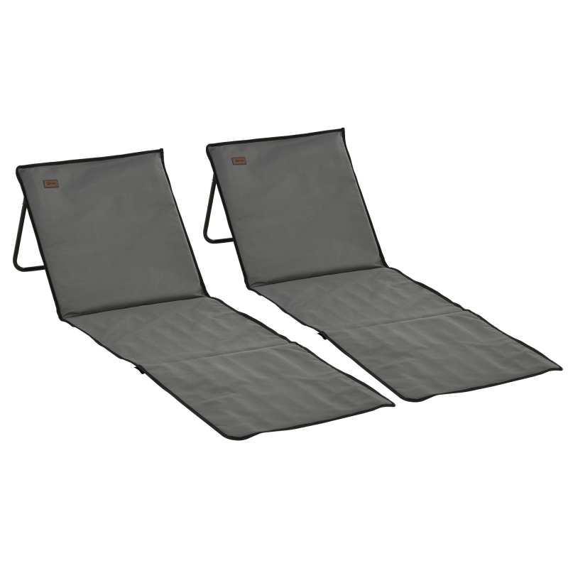 Outsunny 2er-Set Strandmatte, Faltbare Strandliege, Verstellbare Sonnenliege, Strandmatratze mit Tragetasche, Magazin Tasche, Stahl, Oxford, 142 x 51 x 40 cm, Grau Aosom – Bild 1 von 2