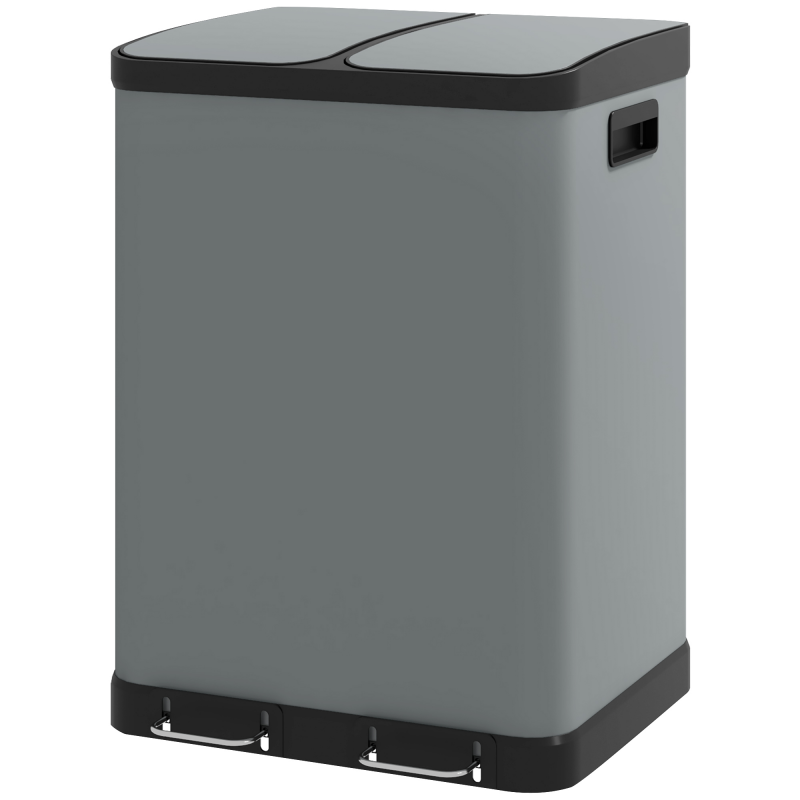 HOMCOM Mülleimer 2x30L Treteimer Kosmetikeimer mit Deckel und Fußpedal, Metall Müllbehälter mit Inneneimer für Wohnzimmer und Büro, 48,8x39,5x67cm Aosom.de – Bild 1 von 2