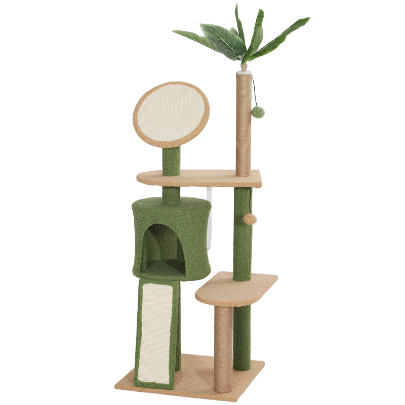 PawHut Kratzbaum 139 cm Katzenbaum mit Katzenhöhle, Spielball, Katzenkratzbaum mit Sisal-Kratzsäulen, für Katzen bis 5 kg, Grün Aosom – Bild 1 von 2