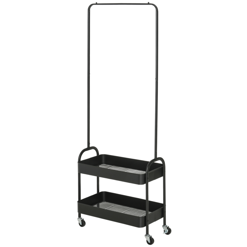 HOMCOM Kleiderständer auf Rollen, Garderobenständer mit Kleiderstange, Schuhablage, freistehende Garderobe aus Stahl, für Wohnzimmer, Schlafzimmer, bis 16 kg belastbar, Schwarz Aosom – Bild 1 von 2