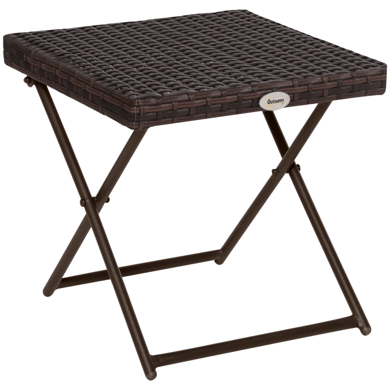 Outsunny Gartentisch Beistelltisch Blumenständer klappbar 40x40x40 cm Polyrattan Metall Braun für Gartenmöbel & Terrasse Aosom.de – Bild 1 von 2