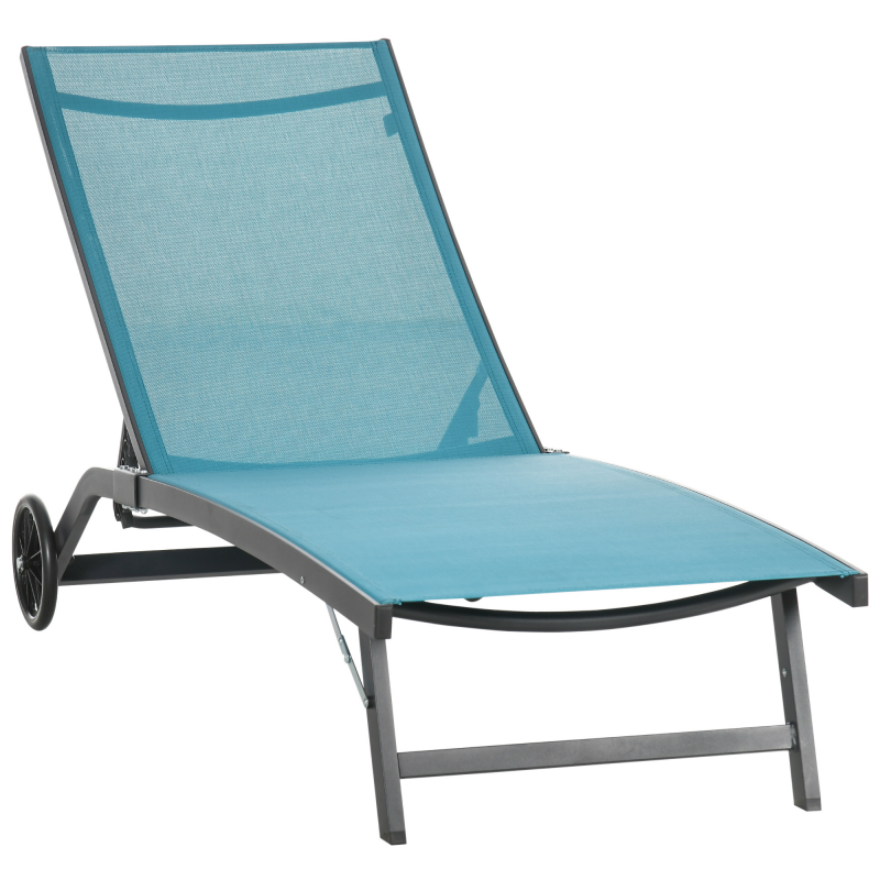 Outsunny Sonnenliege Liegestuhl mit Rollen verstellbare Rückenlehne Gartenliege aus Polyester und Aluminium Blau 195 x 165 x 102 cm für Komfort im Freien Aosom.de – Bild 1 von 2