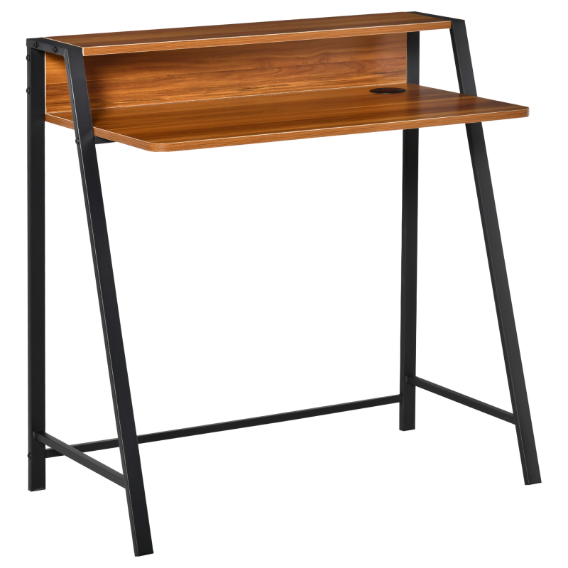 HOMCOM Schreibtisch Computertisch mit Ablagefach & Kabeldurchlass, Metall Walnuss, 84x45x85cm, ideal für Homeoffice & Arbeitszimmer Aosom.de – Bild 1 von 2