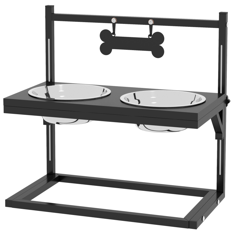 PawHut Futterstation Edelstahl Hundenapf verstellbar 0,9L knochenförmig für Hunde & Katzen Aosom.de – Bild 1 von 2