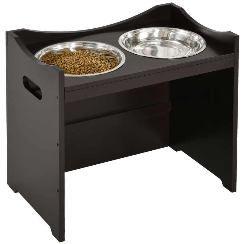 PawHut Höhenverstellbarer Hundenapf Futterstation mit Edelstahlnapf, für Hunde und Katzen, MDF, Dunkelbraun, 54x31,5x47cm Aosom – Bild 1 von 2