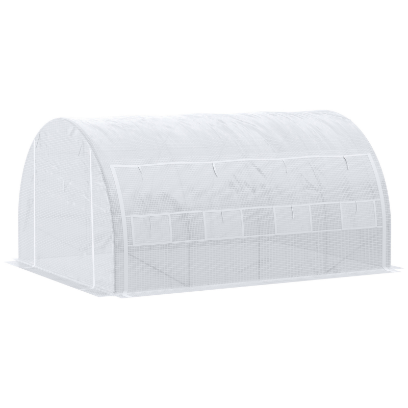 Outsunny Gewächshaus Foliengewächshaus 3,97 x 3,02 x 2 m mit UV-Schutz, winddichtes Tomatenhaus mit Seitentür aus Stahl in Weiß Aosom.de – Bild 1 von 2