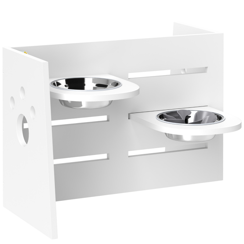 PawHut Hundenapf erhöht, 3 Stufen Höhenverstellbar Futternapf für Hunde mit Separatem Design, Anti-Schling-Matte, Fressnapf mit 2 Edelstahl-Schüsseln, für alle große Hunde, Weiß Aosom – Bild 1 von 2