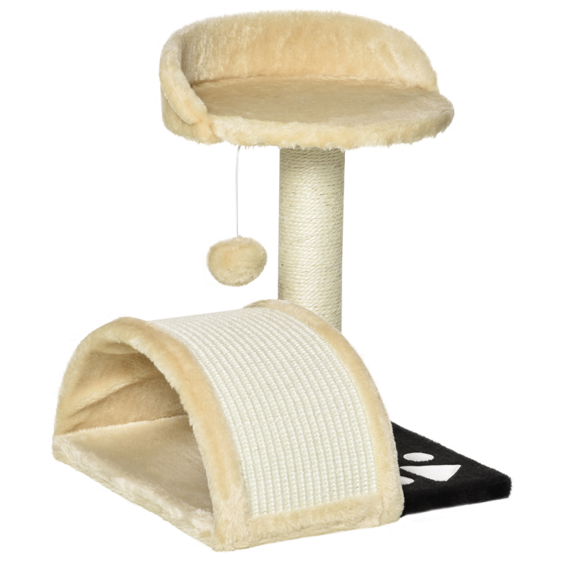 PawHut Kratzbaum klein 46H cm mit Kratzstangen und Spielbällen Kletterbaum für kleine Katzen Plüsch Schwarz günstig Aosom.de – Bild 1 von 2