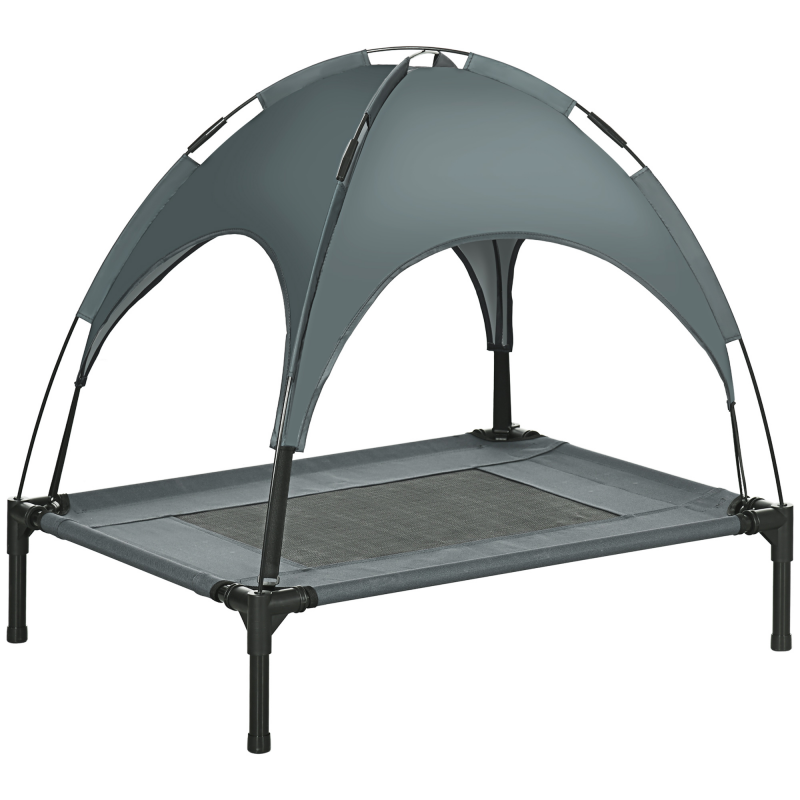 PawHut Hundeliege Outdoor mit Dach, erhöhte, atmungsaktive Taftstoffliege in Grau 76x61x73cm für komfortable Tierhaltung Aosom.de – Bild 1 von 2