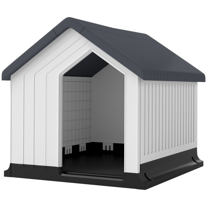 PawHut Hundehütte, Hundehaus mit Asphaltdach, Fenster, Wetterfest Kleintierhaus, Hundehöhle für Mini und kleine Hunde Grau 62 x 61 x 60 cm Aosom – Bild 1 von 2