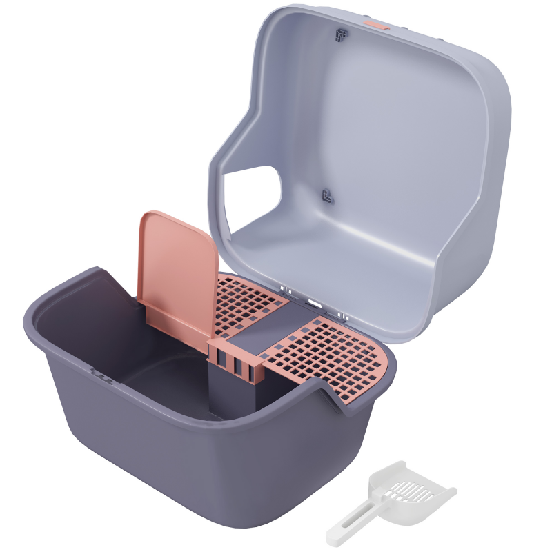 PawHut Katzentoilette mit Deckel, Katzenklo mit Sieb, Schaufel, geschlossen Katze Toilettenhaus für kleine Katze unter 3,5 kg, Indoor, Kunststoff, Violett Aosom – Bild 1 von 2