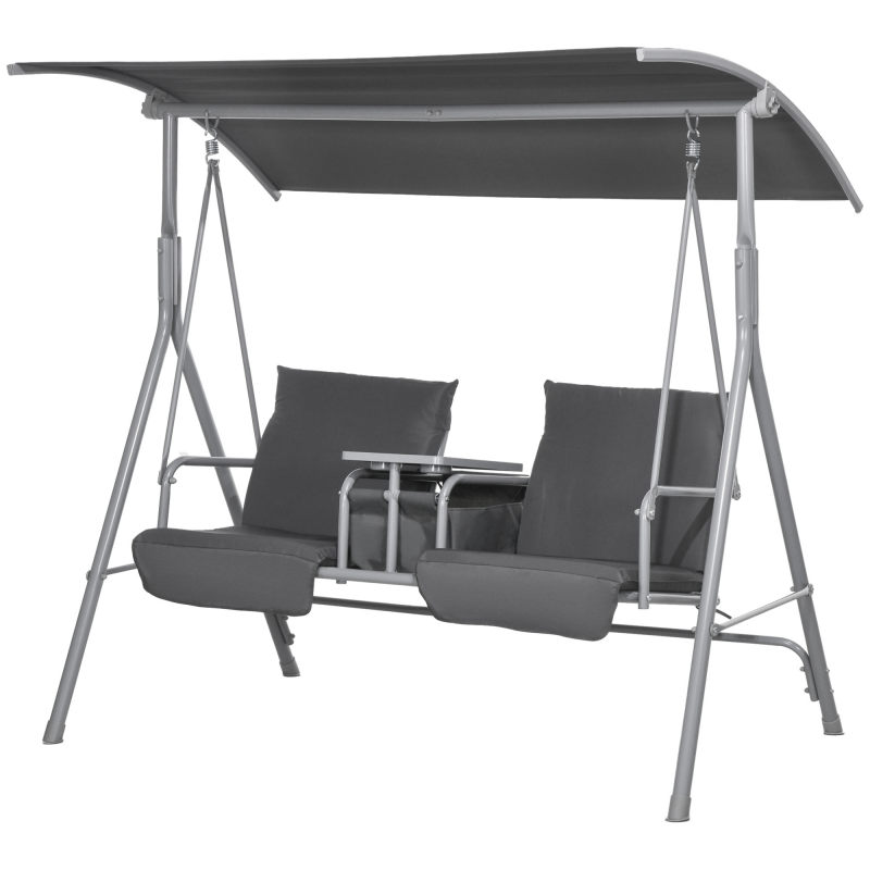Outsunny Hollywoodschaukel 2-Sitzer Schaukelbank mit Baldachin, Tasche, Gartenschaukel mit Tablett, bis 180 kg Belastbar, für Garten, Balkon, Schwarz Aosom – Bild 1 von 2