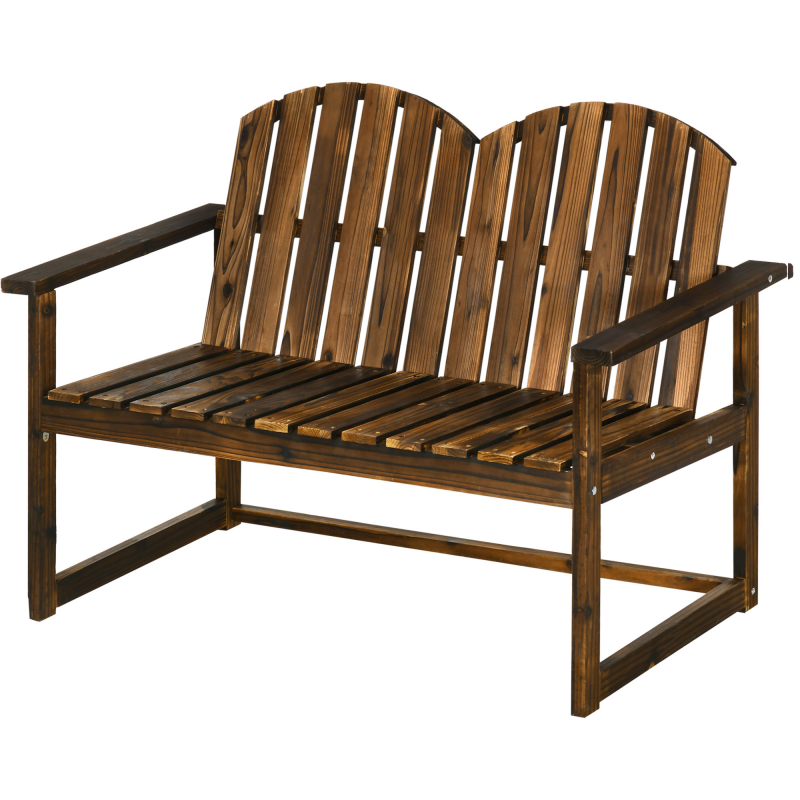 Outsunny Gartenbank 2-Sitzer Holzbank mit Rückenlehne und Armlehne bis 240 kg belastbar für Garten und Balkon, Verkohlt Aosom.de – Bild 1 von 2
