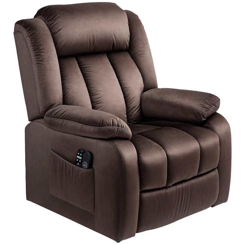 HOMCOM Fernsehsessel mit Aufstehhilfe Elektrisch Relaxsessel mit Liegefunktion, Vibrationsmassage, Heizfunktion, TV-Sessel mit Taschenfederkern, Seitentasche und Fernbedienung, Braun Aosom – Bild 1 von 2