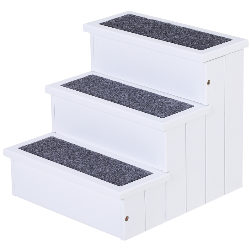 PawHut Hundetreppe Haustiertreppe mit Teppichbezug & Stauraum, Einstiegshilfe aus Kiefernholz, Weiß, 40,5x44,5x38cm für kleine Hunde Aosom.de – Bild 1 von 2