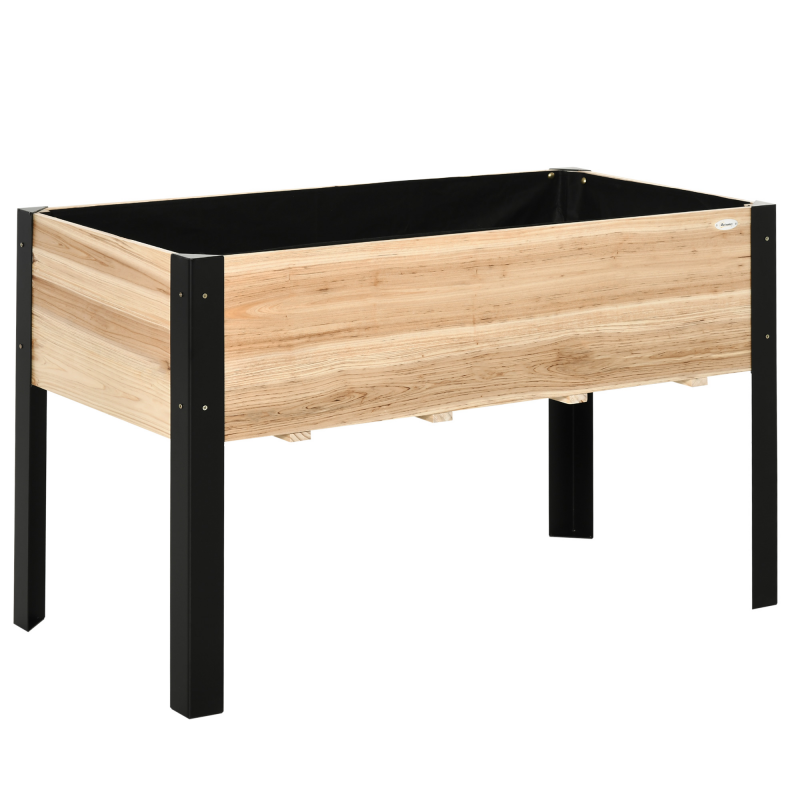 Outsunny Hochbeet großer Pflanzkasten aus Massivholz und Stahl 120x60x74cm in Natur und Schwarz für Garten und Balkon Aosom.de – Bild 1 von 2