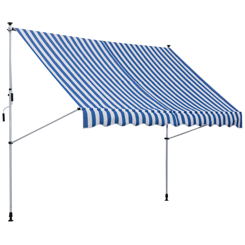 Outsunny Markise mit Handkurbel, L300 x B150 x H170-280 cm, höhenverstellbar, Markise wetterfest wasserdicht, Alu, Polyester, Blau/Weiß Aosom.de – Bild 1 von 2