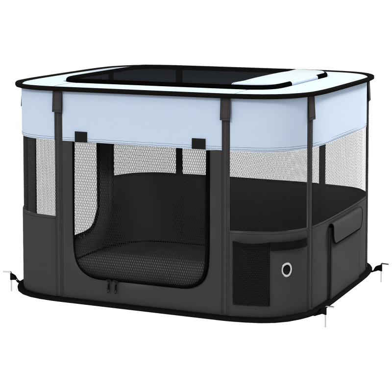 PawHut Welpenauslauf, Welpenlaufstall mit Türen, Fenster, faltbar Laufgitter, Atmungsaktiv Netz, für kleine Hunde unter 4 kg und Kleintiere, Indoor und Outdoor, 74 x 60 x 45 cm, Grau Aosom – Bild 1 von 2