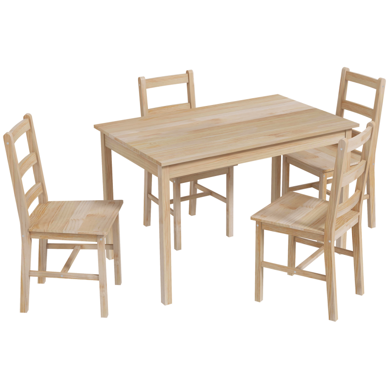 HOMCOM Essgruppe 5-tlg Esstisch mit 4 Stühlen rechteckig platzsparend aus Massivholz in Natur für Esszimmer Aosom.de – Bild 1 von 2