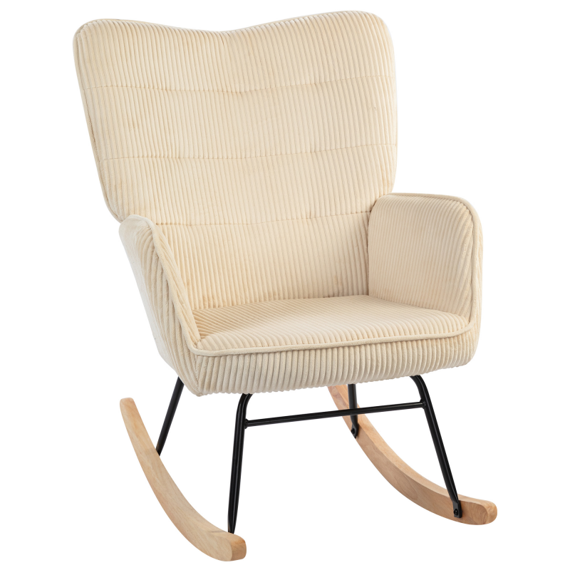 HOMCOM Schaukelstuhl, Schaukelsessel mit Kordoptik, Armlehne, Sessel mit Holzkufen, Relaxsessel für Wohnzimmer, Schlafzimmer, Beige Aosom – Bild 1 von 2