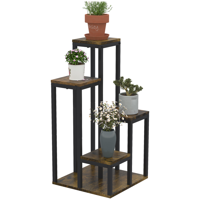 Outsunny Pflanzenständer Blumenständer 4 Ebenen multifunktionales Pflanzenregal Braun 40x40x81cm für Balkon Garten & Innenräume Aosom.de – Bild 1 von 2