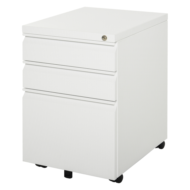 Vinsetto Rollcontainer Büroschrank mit 3 Schubladen und Rädern, kompakter Stahl mit konkavem Griff, Weiß 39x48x60cm Aosom.de – Bild 1 von 2