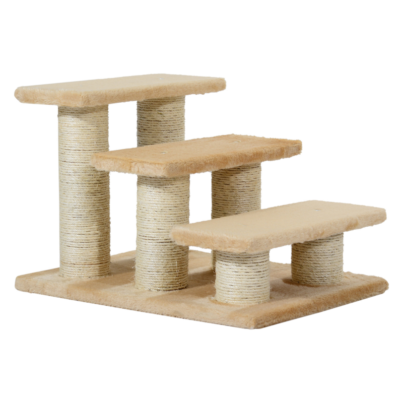 PawHut Katzentreppe für alte Katzen mit Arthritis, 11cm Stufenhöhe, Tiertreppe für Hunde und Katzen, plüschig, Cremefarbe Aosom.de – Bild 1 von 2
