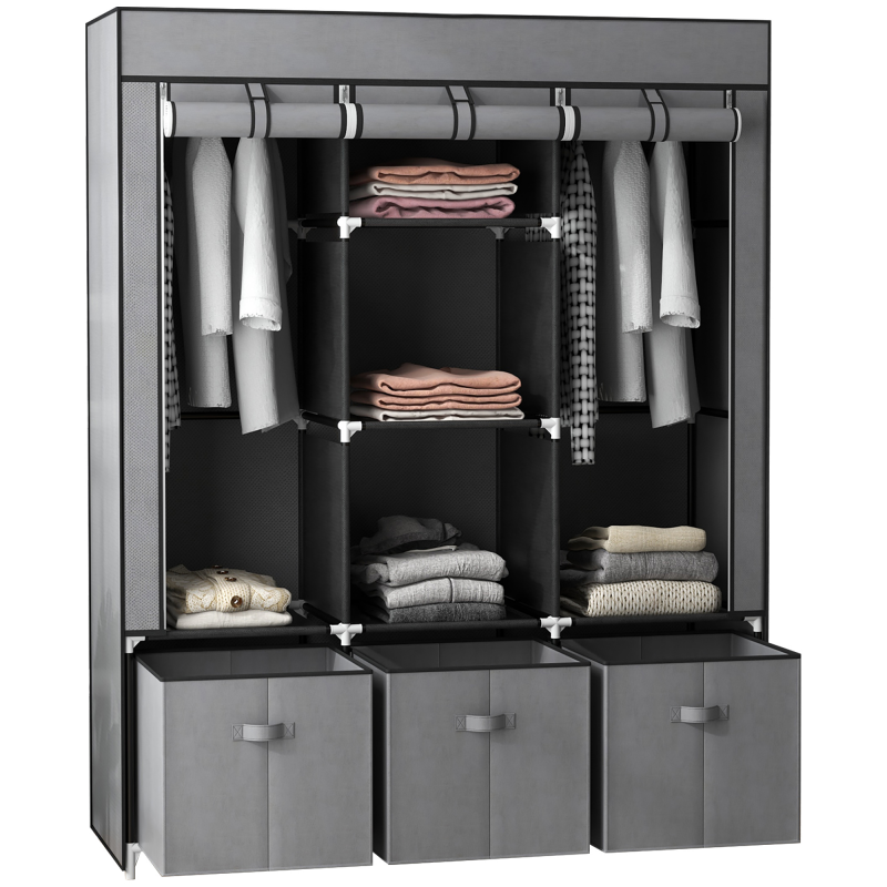 HOMCOM Garderobe Faltbar Stoffschrank, Faltschrank mit Reißverschluss, Vliesstoff, Dunkelgrau, 125x43x162,5cm Aosom – Bild 1 von 2