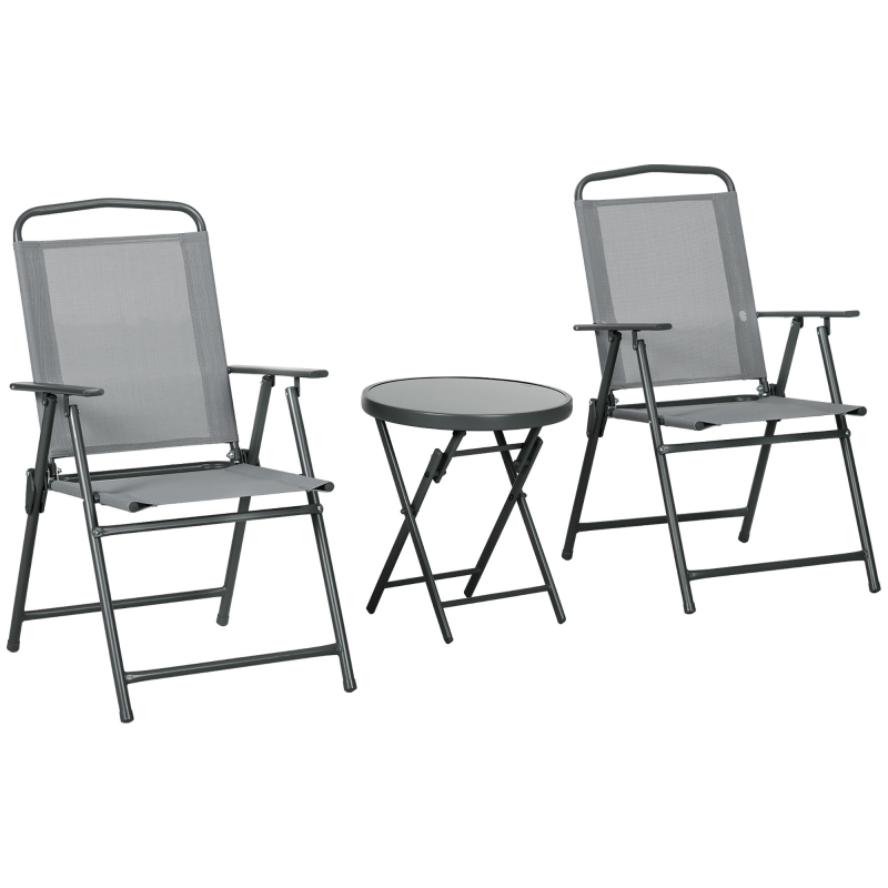 Outsunny Gartenmöbel Bistro Set klappbar mit 1 Tisch und 2 Stühlen, langlebig aus Stahl und Mesh, 53,5 x 64 x 93 cm, hellgrau für Balkon & Terrasse Aosom.de – Bild 1 von 2