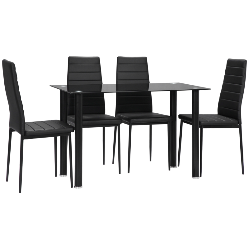 HOMCOM 5-teilige Essgruppe Esstisch mit 4 Stühlen Hartglasplatte Schwarz Stahl für Esszimmer & Küche Aosom.de – Bild 1 von 2