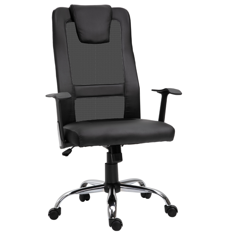Vinsetto ergonomischer Bürostuhl höhenverstellbar mit Wippfunktion und Armlehnen bis 120 kg in Schwarz für bequemes Arbeiten Aosom.de – Bild 1 von 2