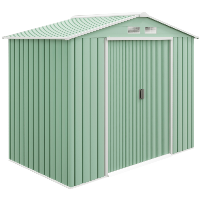 Outsunny Geräteschuppen mit Schiebetüren Gartenhaus aus Stahl, wetterfest, mit Fundament, Hellgrün, 213x130x185cm Aosom – Bild 1 von 2
