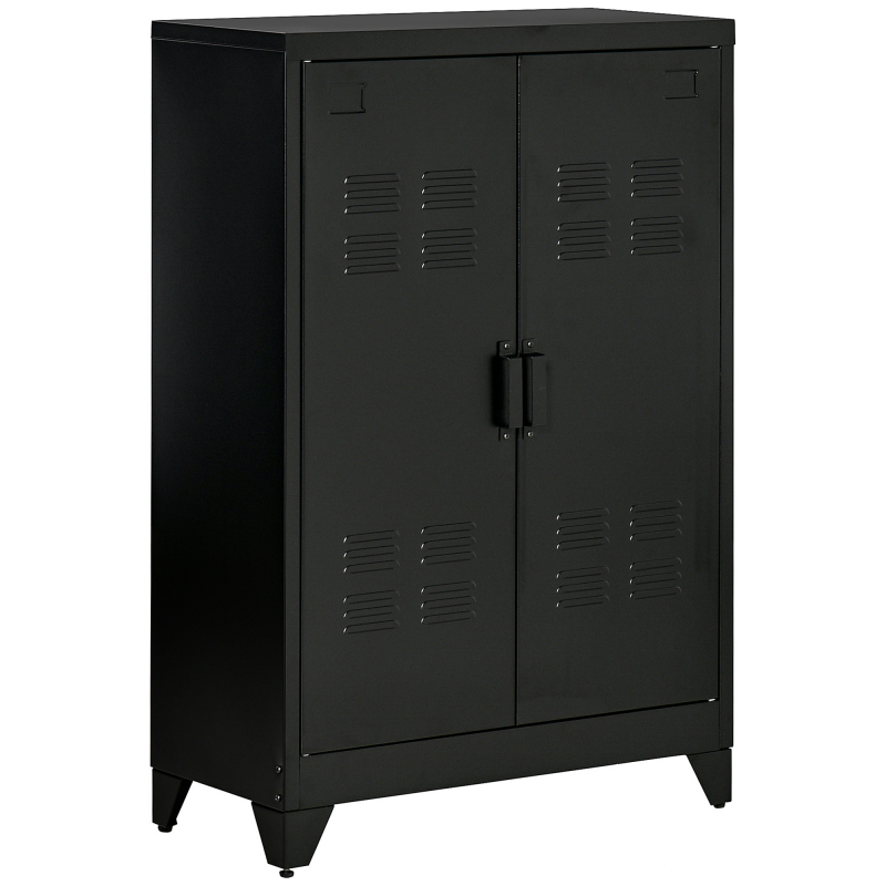 HOMCOM Aktenschrank Sideboard mit Lamellentüren, Lagerschrank mit Einlegeböden, Schwarz, 75 x 33 x 110 cm für Büro & Wohnraum Aosom.de – Bild 1 von 2
