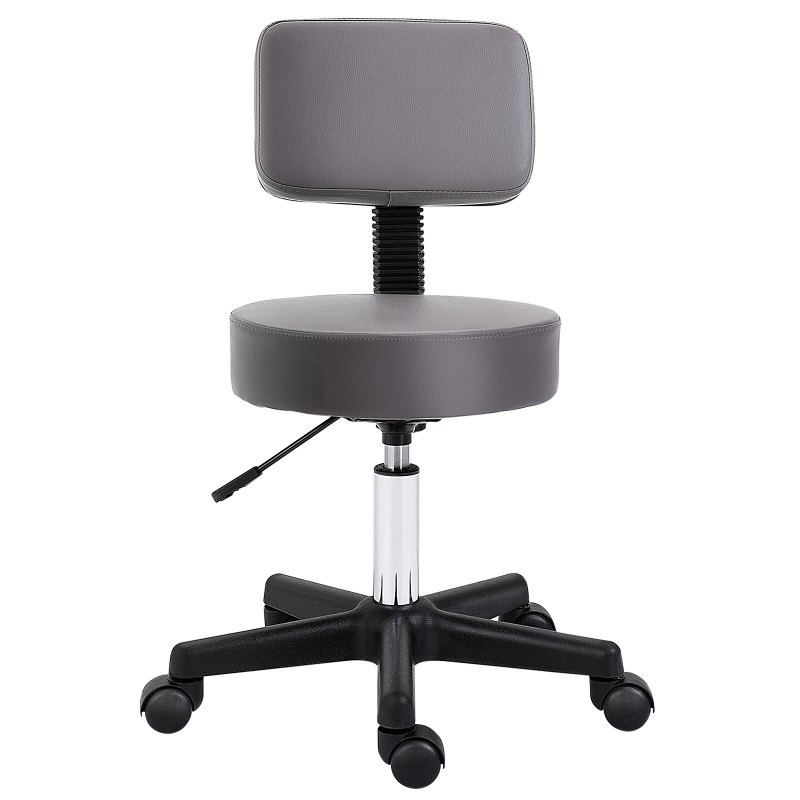 HOMCOM Rollhocker Höhenverstellbarer Arbeitshocker mit Lehne, drehbarer Salon Hocker aus Kunstleder Grau Ø35 x 72-84 cm für Massage & Büro Aosom.de – Bild 1 von 2