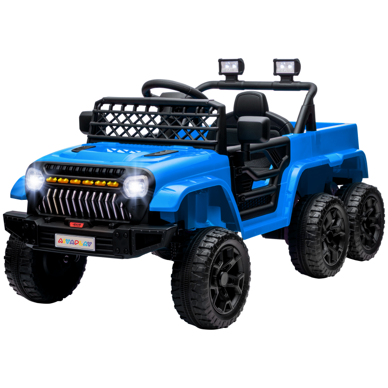 AIYAPLAY Kinder Elektroauto, 12 V Geländewagen mit 2,4G Fernbedienung, Anhänger, Kinderfahrzeug mit LED-Lichte, Sanft-Start, Musik und Hupe, 2,5-4 km/h, für 3-8 Jahre Kinder, Hellblau Aosom – Bild 1 von 2
